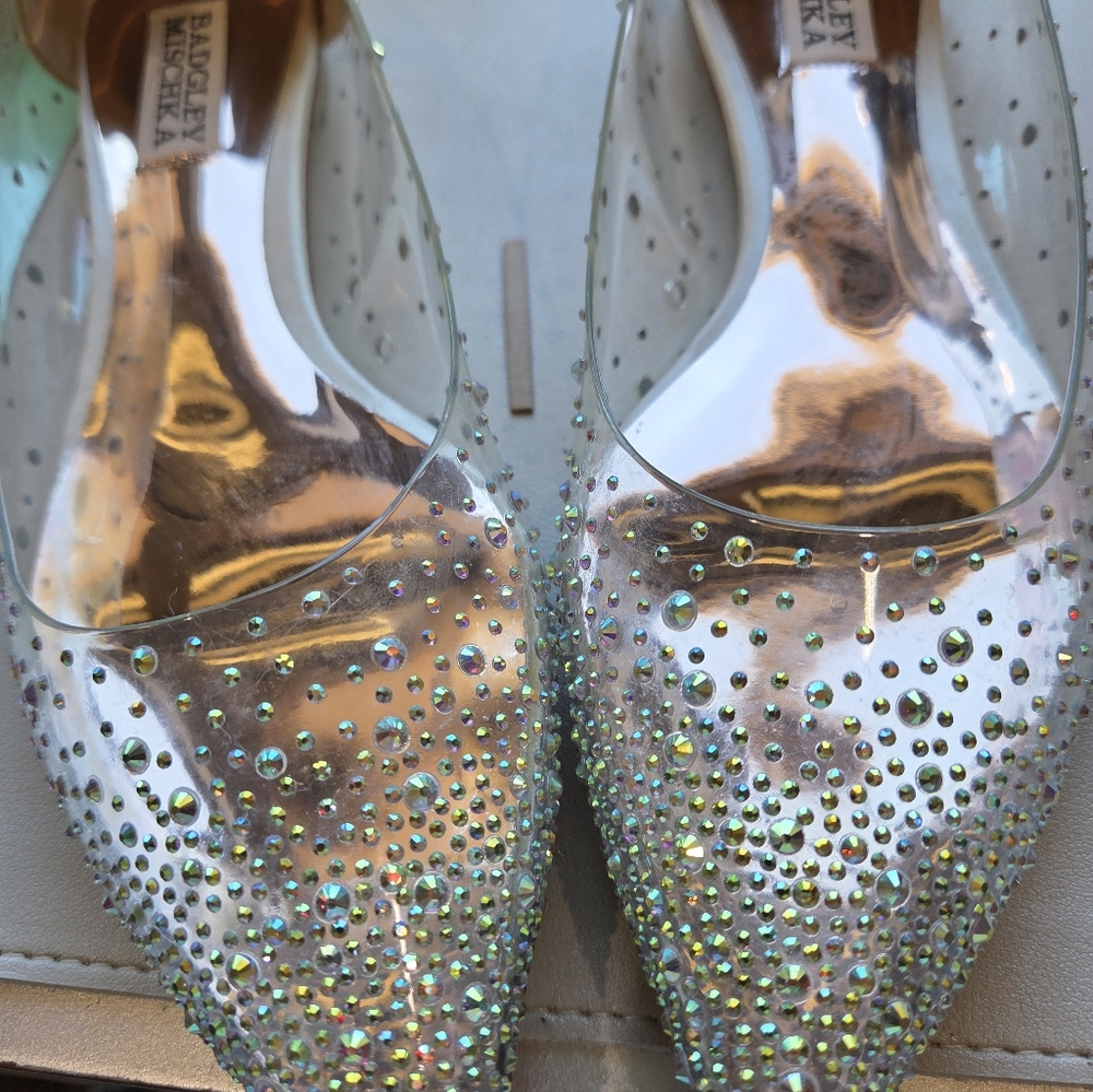 Badgley Mischka Gabi Ivory Satin Rhinestone Flats - Picture 5 of 6